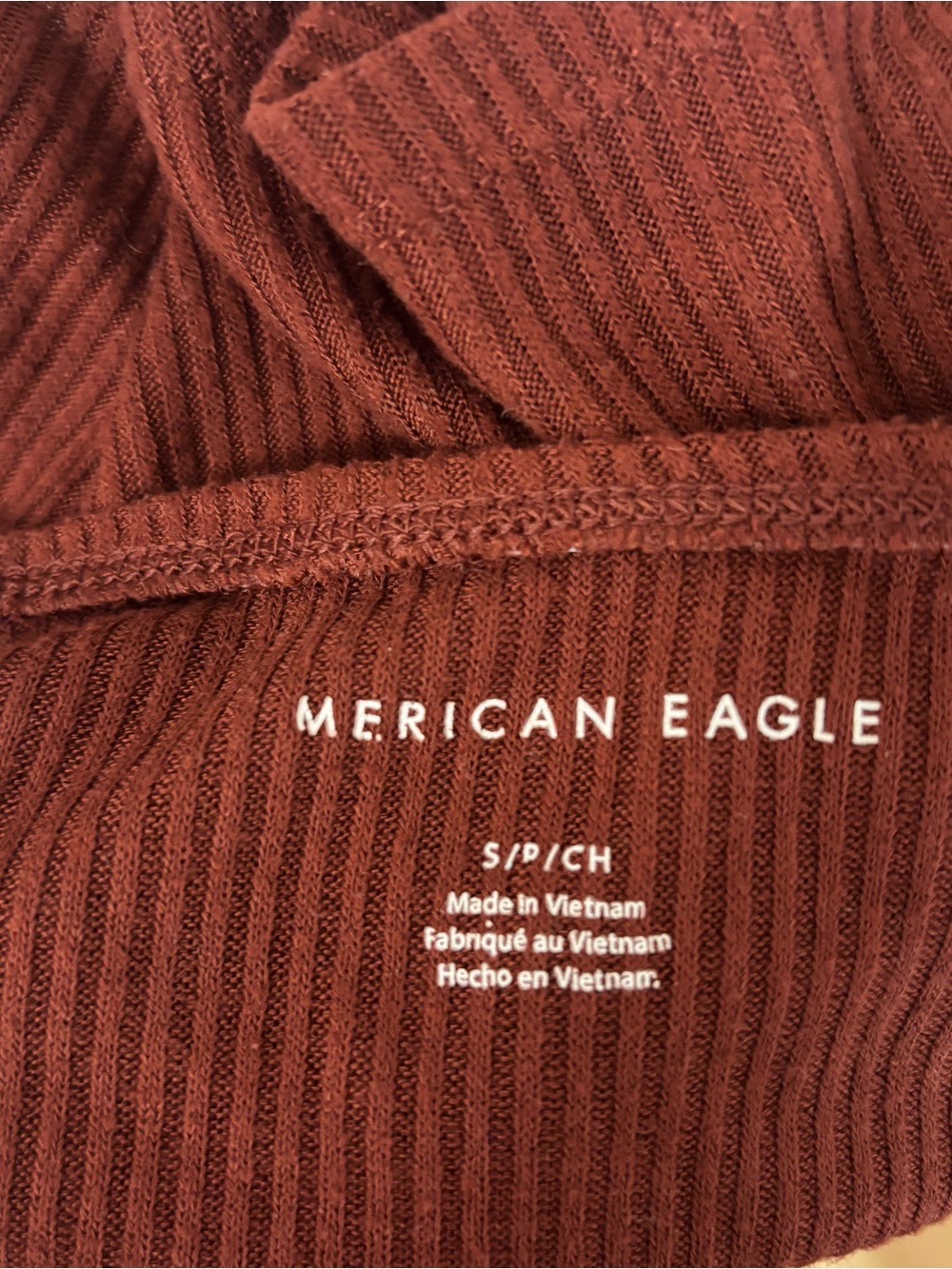 American Eagle Button-Front Ribbed Tube Top Deep Rust Size Small - Picture 3 of 4